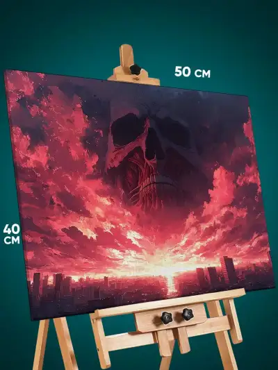 Картина на стену Атака титанов Аниме город гигант 40x50