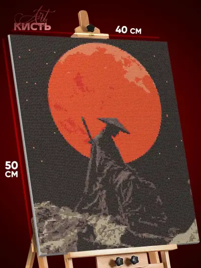 Алмазная мозаика Самурай Япония луна 40x50
