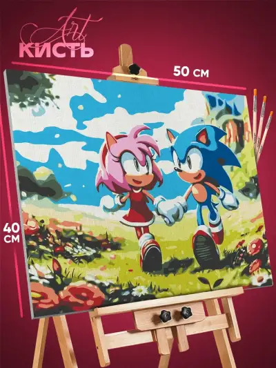Картина по номерам Sonic мультфильм Еж Соник и Эми Роуз 40x50