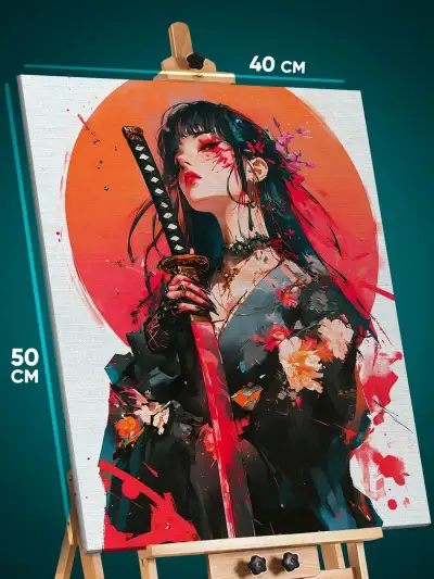 Картина на стену Девушка Арт самурай Япония 40x50