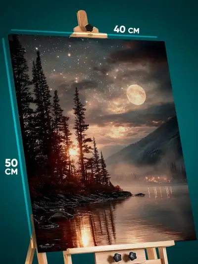 Картина на стену Пейзаж лесной природа река ночь луна 40x50