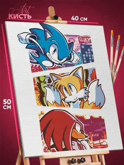 Картина по номерам Sonic мультфильм Еж Соник Тейлз Наклз 40x50