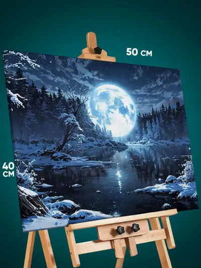 Картина на стену Пейзаж зимний природа ночь луна река 40x50