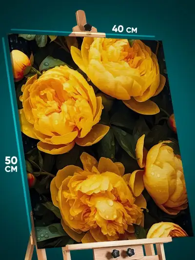 Картина на стену Цветы пионы желтые 40x50