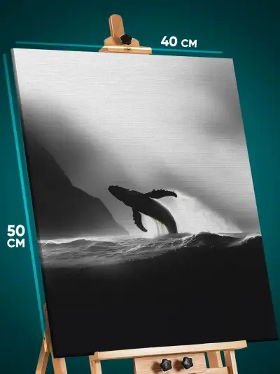 Картина на стену Животные кит монохром 40x50