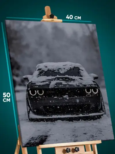 Картина на стену Авто Dodge Challenger в снегу 40x50
