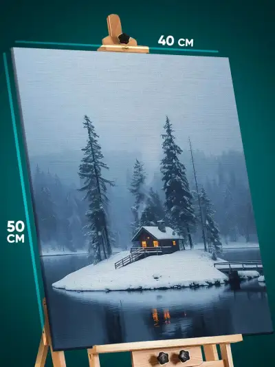 Картина на стену Пейзаж зимний природа домик на озере 40x50