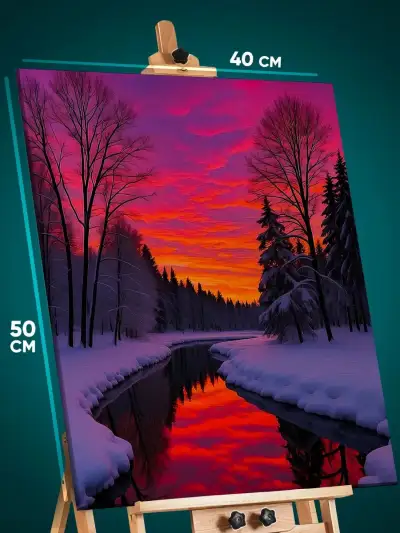 Картина на стену Пейзаж зимний природа река закат 40x50