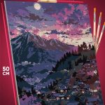 Картина по номерам Пейзаж лесной природа горы дома закат 40x50