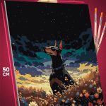 Картина по номерам Собака Доберман в цветах 40x50