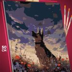 Картина по номерам Собака в цветах 40x50