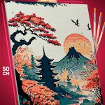 Картина по номерам Пейзажи Храм Сакура Горы 40x50