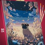 Картина по номерам Собака Мопс в цветах 40x50