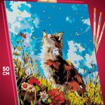 Картина по номерам Кот в цветах 40x50