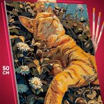Картина по номерам Кот в цветах 40x50