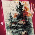 Картина по номерам Пейзажи Дома в лесу абстракция 40x50