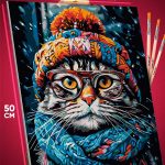 Картина по номерам Кот в очках и шапке 40x50
