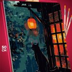 Картина по номерам Кот дождь аниме Япония 40x50