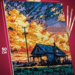 Картина по номерам Пейзаж лесной природа дом закат 40x50