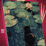 Картина по номерам Кот плавает в пруду с лильями 40x50