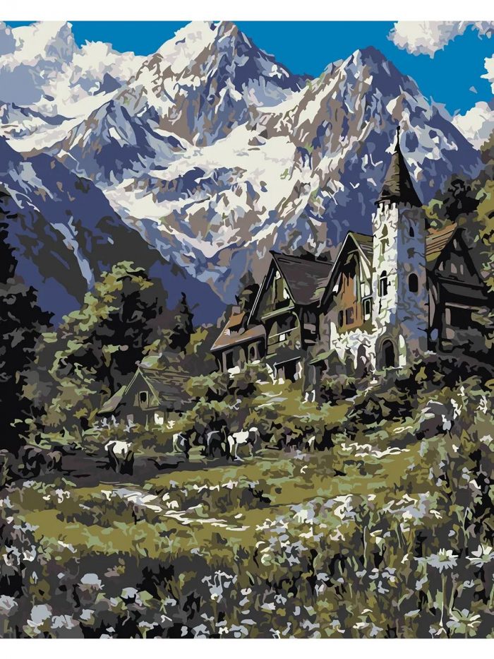 Картина по номерам Пейзаж летний природа домик в горах 40x50 — изображение 2