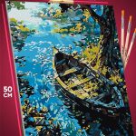 Картина по номерам Пейзаж лето природа лодка на берегу реки 40x50