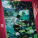 Картина по номерам Пейзаж летний природа девушка рисует пруд 40x50