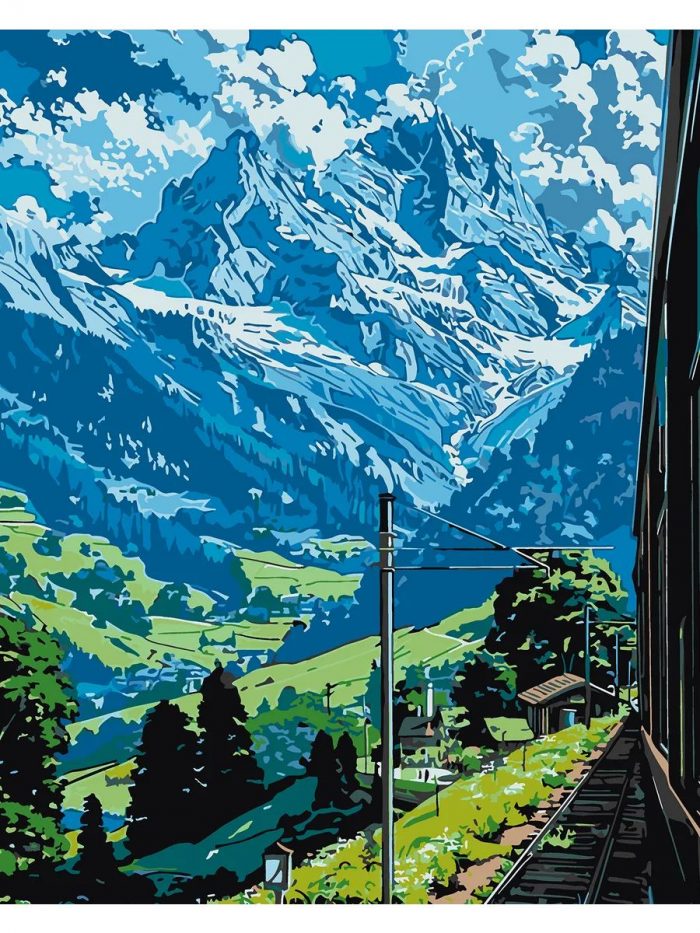 Картина по номерам Пейзаж лето природа горы железная дорогая 40x50 — изображение 2