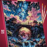 Картина по номерам Пейзаж летний природа мост водопад закат 40x50