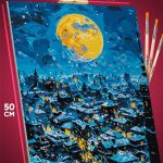 Картина по номерам Пейзаж городской ночь луна живопись 40x50