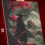 Алмазная мозаика Самурай Ночь луна горы сакура 40x50