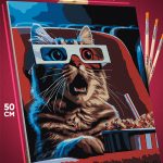 Картина по номерам Мем Кот в кинотеатре киносеанс попкорн 40x50