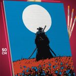 Картина по номерам Самурай Япония луна цветочное поле 40x50