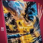 Картина по номерам Пейзаж летний закат пальмы море 40x50