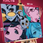 Картина по номерам Дандадан Аниме коллаж Кен Момо Сэйко Айра 40x50