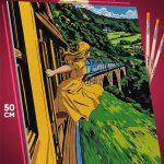 Картина по номерам Хаяо Миядзаки пейзаж поезд девушка 40x50