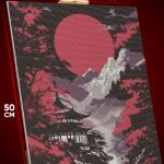 Алмазная мозаика Пейзажи Япония Храм луна горы река 40x50
