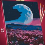 Картина по номерам Пейзаж летний природа ночь луна цветы 40x50