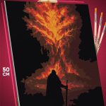 Картина по номерам Темная фэнтези рыцарь и огненное дерево 40x50