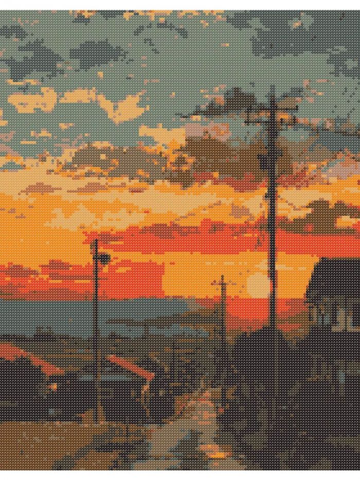 Алмазная мозаика Пейзаж летний закат в деревне 40x50 — изображение 2