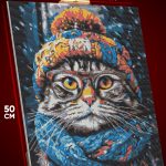 Алмазная мозаика Кот в очках и шапке 40x50
