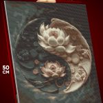 Алмазная мозаика Абстракция Цветы лотус Инь и Янь 40x50