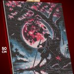 Алмазная мозаика Самурай Ночь дерево река луна 40x50