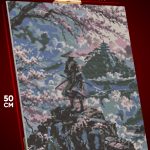 Алмазная мозаика Самурай Сакура горы храм 40x50
