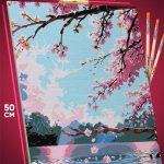 Картина по номерам Пейзаж Япония сакура озеро 40x50