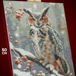 Алмазная мозаика Животные сова филин зима рябина 40x50