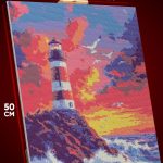 Алмазная мозаика Пейзаж морской маяк закат 40x50
