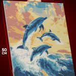 Алмазная мозаика Животные дельфины закат 40x50