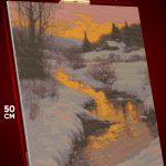Алмазная мозаика Пейзаж лесной деревня дом закат 40x50