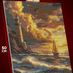 Алмазная мозаика Пейзаж морской маяк парусник 40x50